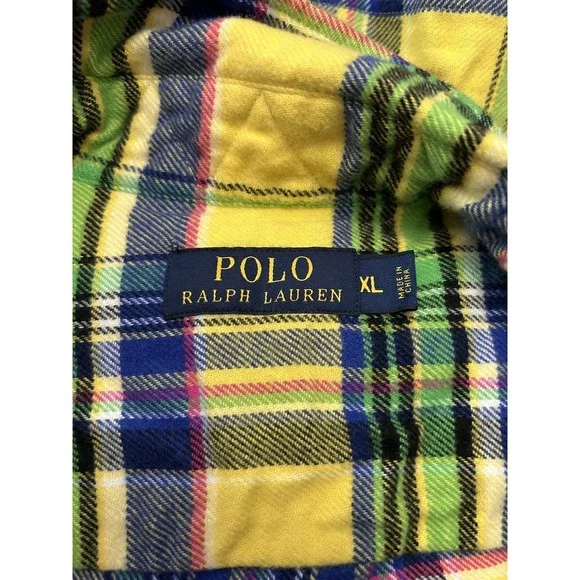 Polo Ralph Lauren Yellow Preppy Rugged Quilted Yoke Flannel Half Zip Cabin XL - Picture 4 of 6